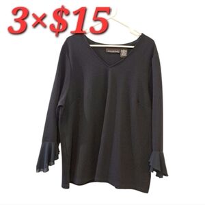 IMPRESSIONS dark navy blue V-Neck Top with Flared Sleeves casual size 2X